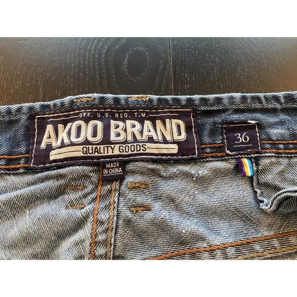 AKOO Brand Jeans Men 36x 32 Distressed Destroyed Paint Denim Streetwear Hip-Hop - Picture 5 of 16